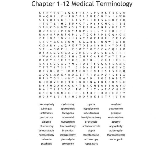 Crossword puzzles answers for medical terminology