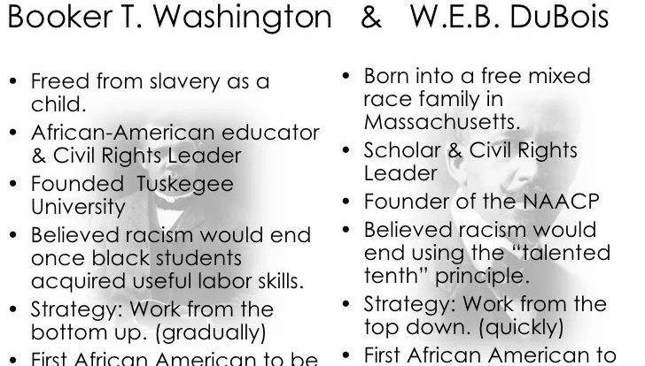 Booker t washington vs w.e.b. dubois compare and contrast